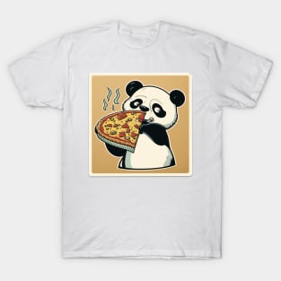 Cute Lovely Panda Cartoon Eats Pizza Funny T-Shirt